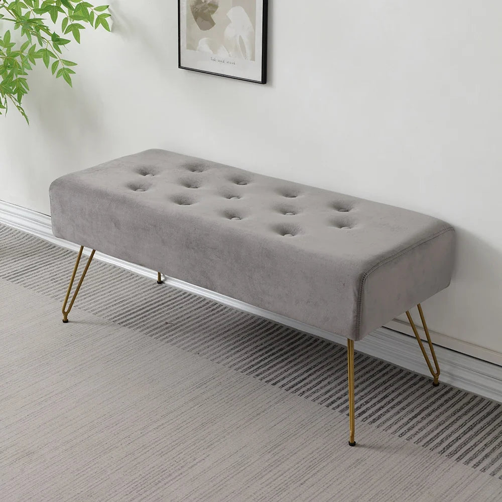 Modern Tufted Velvet Entryway Bench with Gold Metal Legs