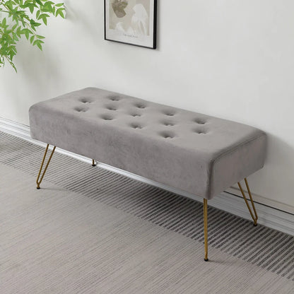 Modern Tufted Velvet Entryway Bench with Gold Metal Legs