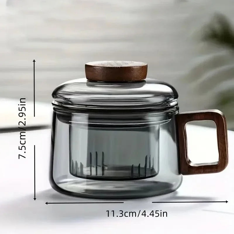 200ML Glass Teacup with Filter and Wooden Handle