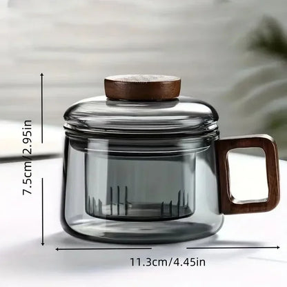 200ML Glass Teacup with Filter and Wooden Handle