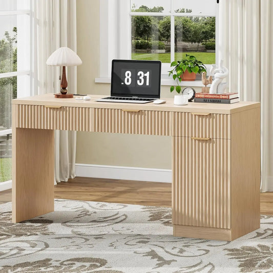 60" Executive Desk w/ Fluted Wood Drawers