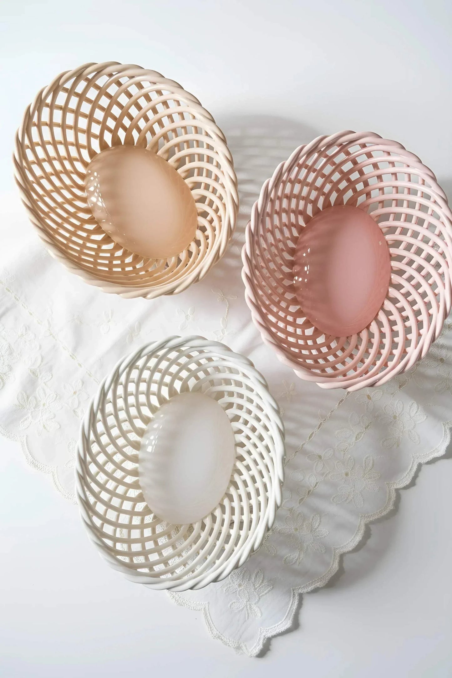 Glazed Porcelain Hand-Woven Small Oval Basket