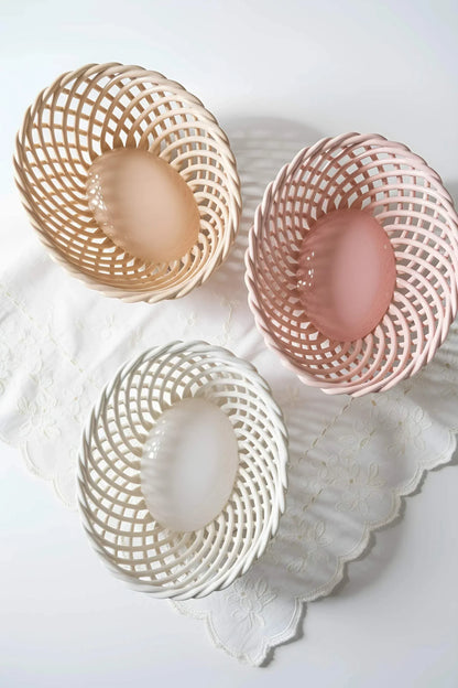 Glazed Porcelain Hand-Woven Small Oval Basket