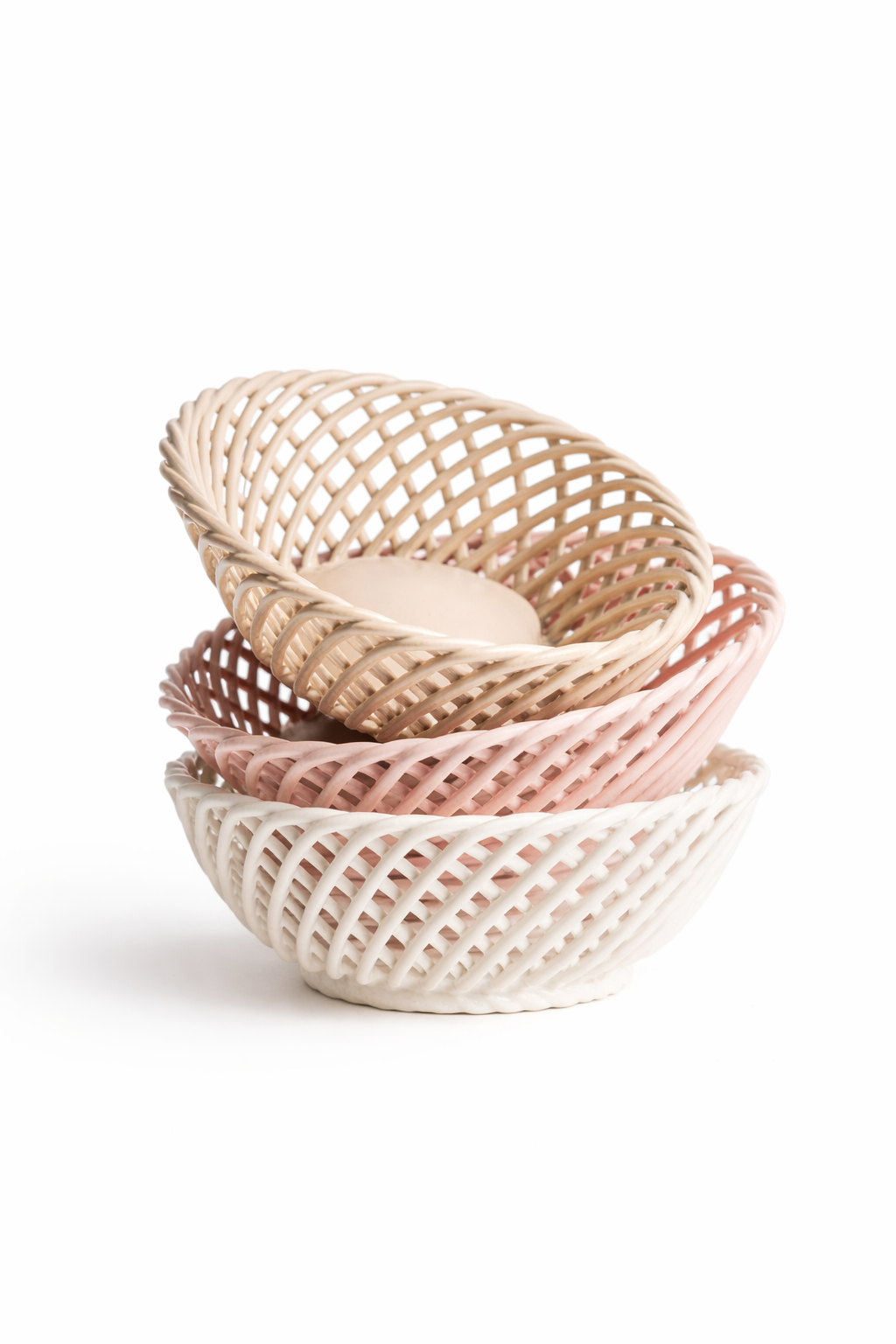 Glazed Porcelain Hand-Woven Small Oval Basket