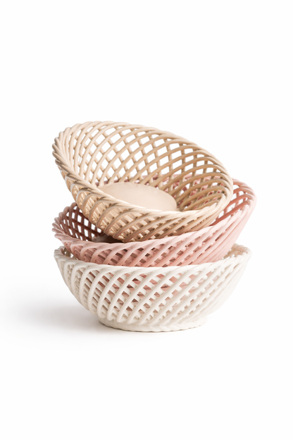 Glazed Porcelain Hand-Woven Small Oval Basket