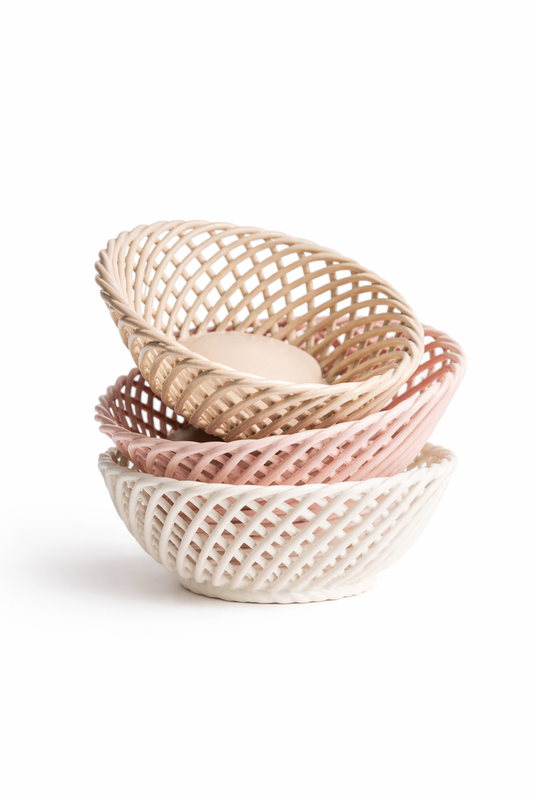 Glazed Porcelain Hand-Woven Small Oval Basket