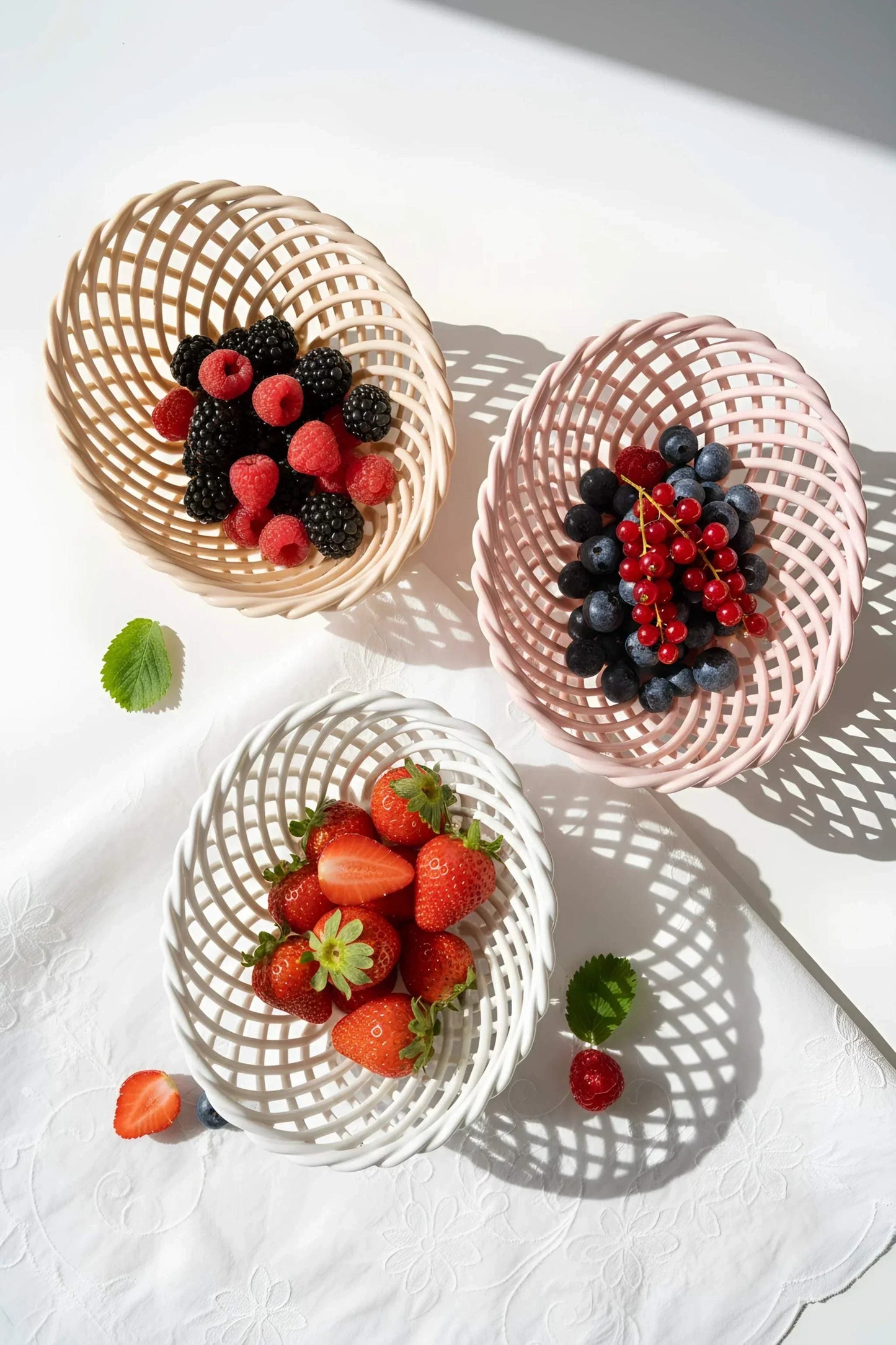 Glazed Porcelain Hand-Woven Small Oval Basket