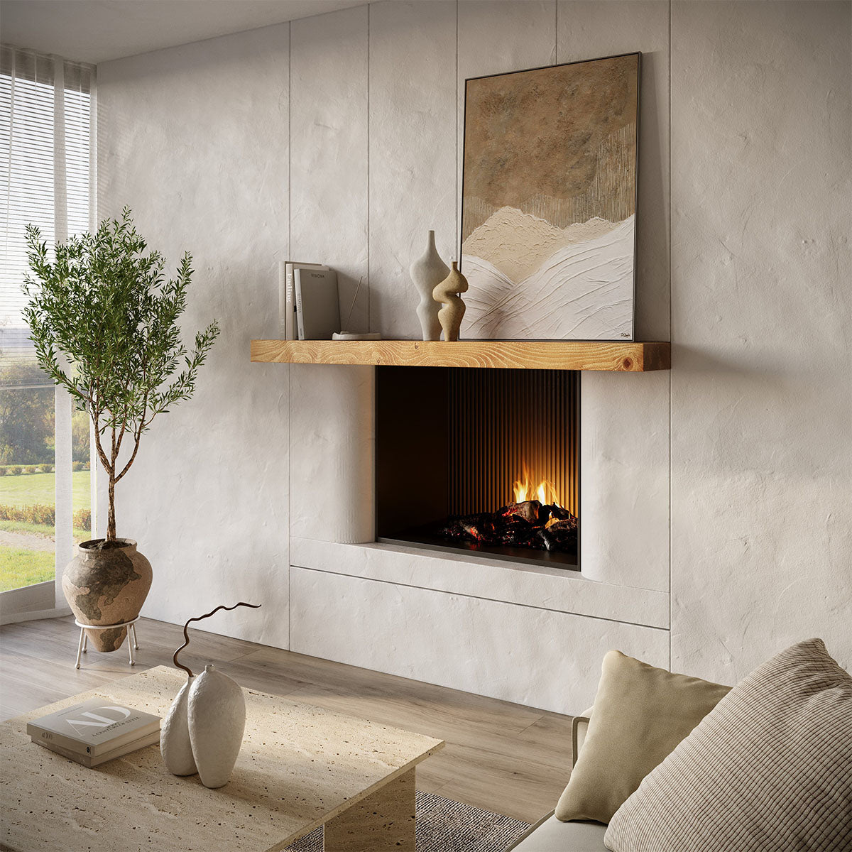 Mantel Shelf Smooth Solid Floating Timber Fireplace