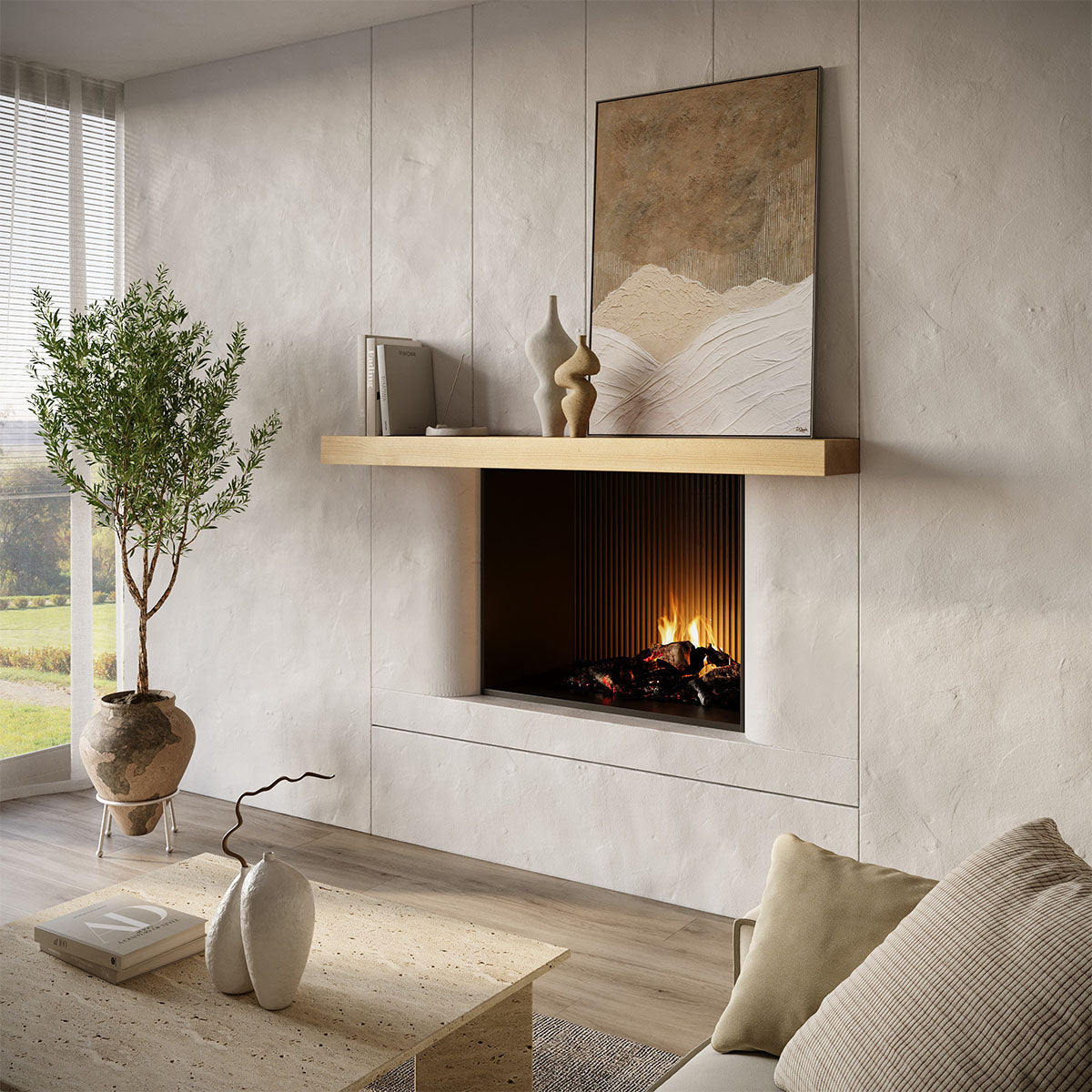 Mantel Shelf Smooth Solid Floating Timber Fireplace