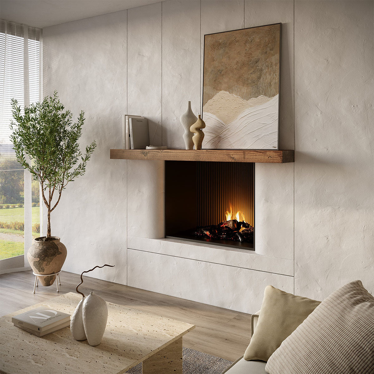 Mantel Shelf Smooth Solid Floating Timber Fireplace