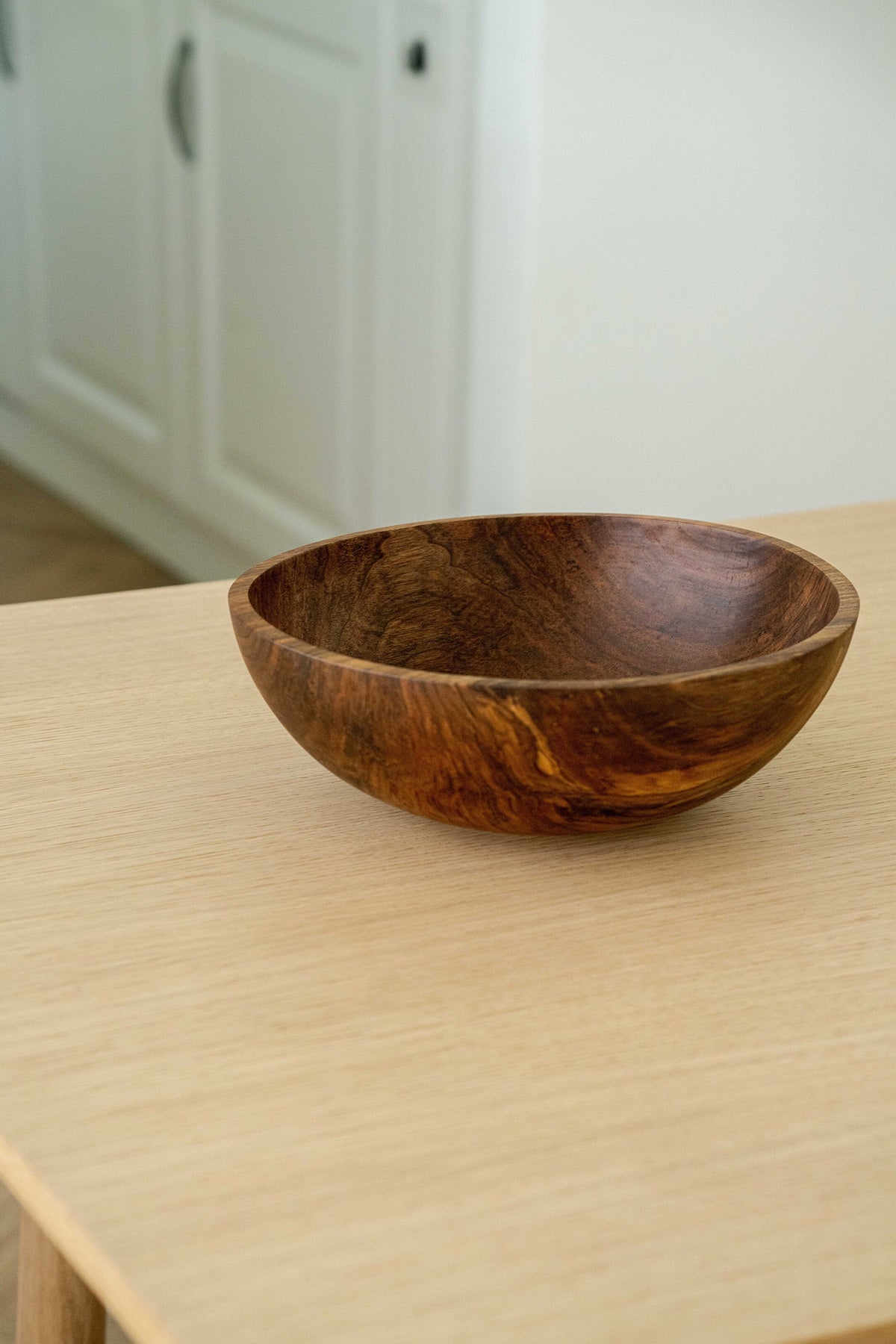 Hand-Carved Large Walnut Wood Bowl