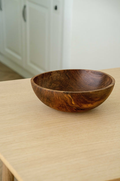 Hand-Carved Large Walnut Wood Bowl