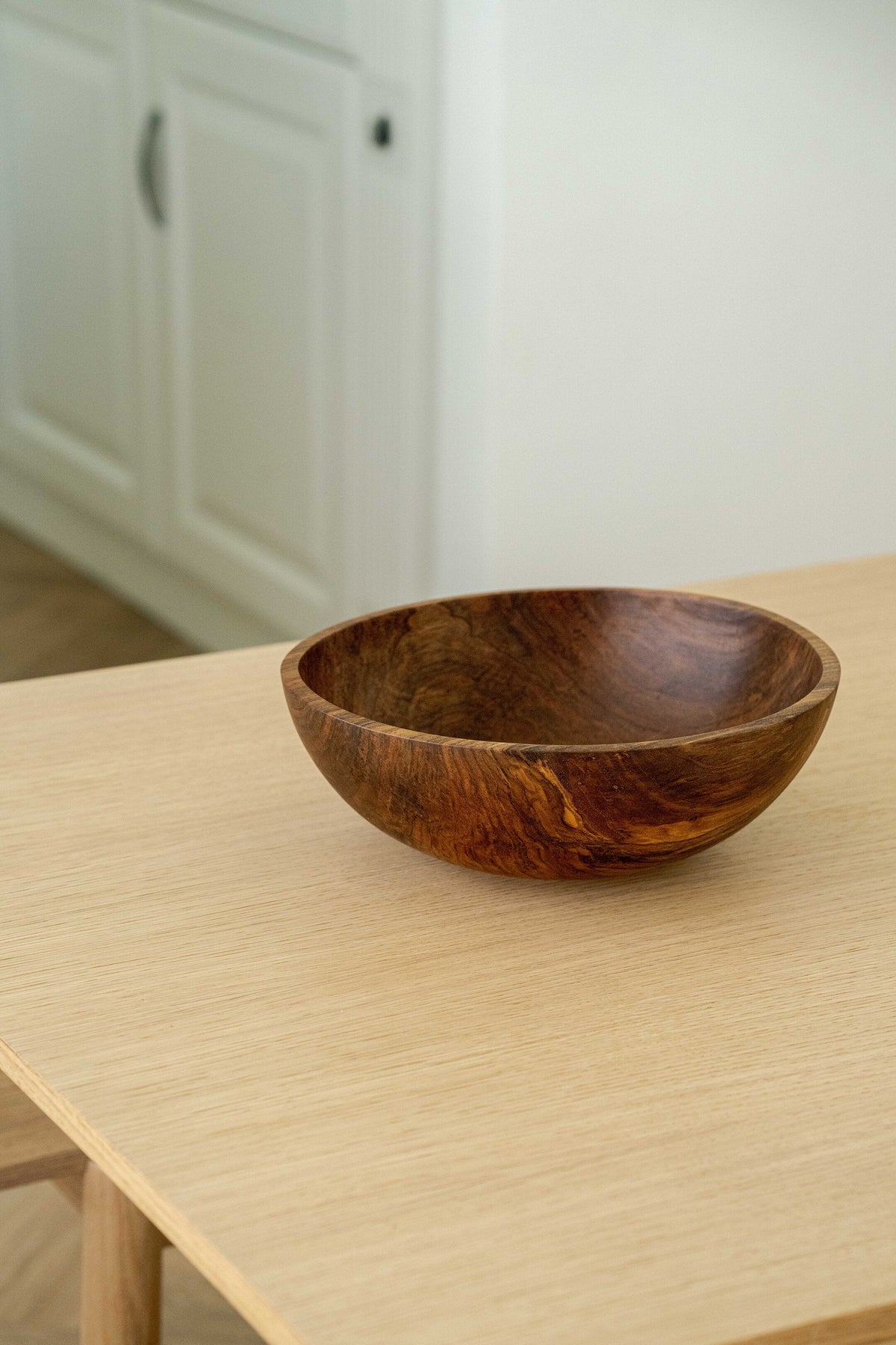 Hand-Carved Large Walnut Wood Bowl