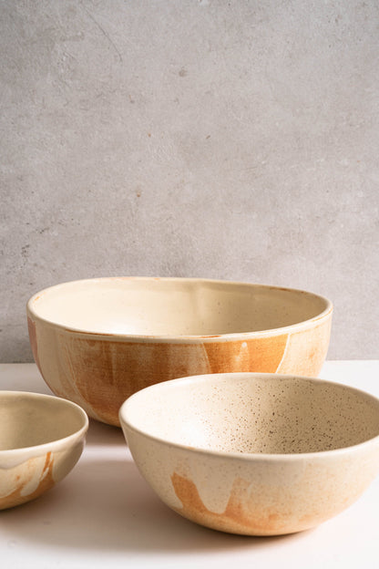Beige - Stoneware Salad Serving Bowl