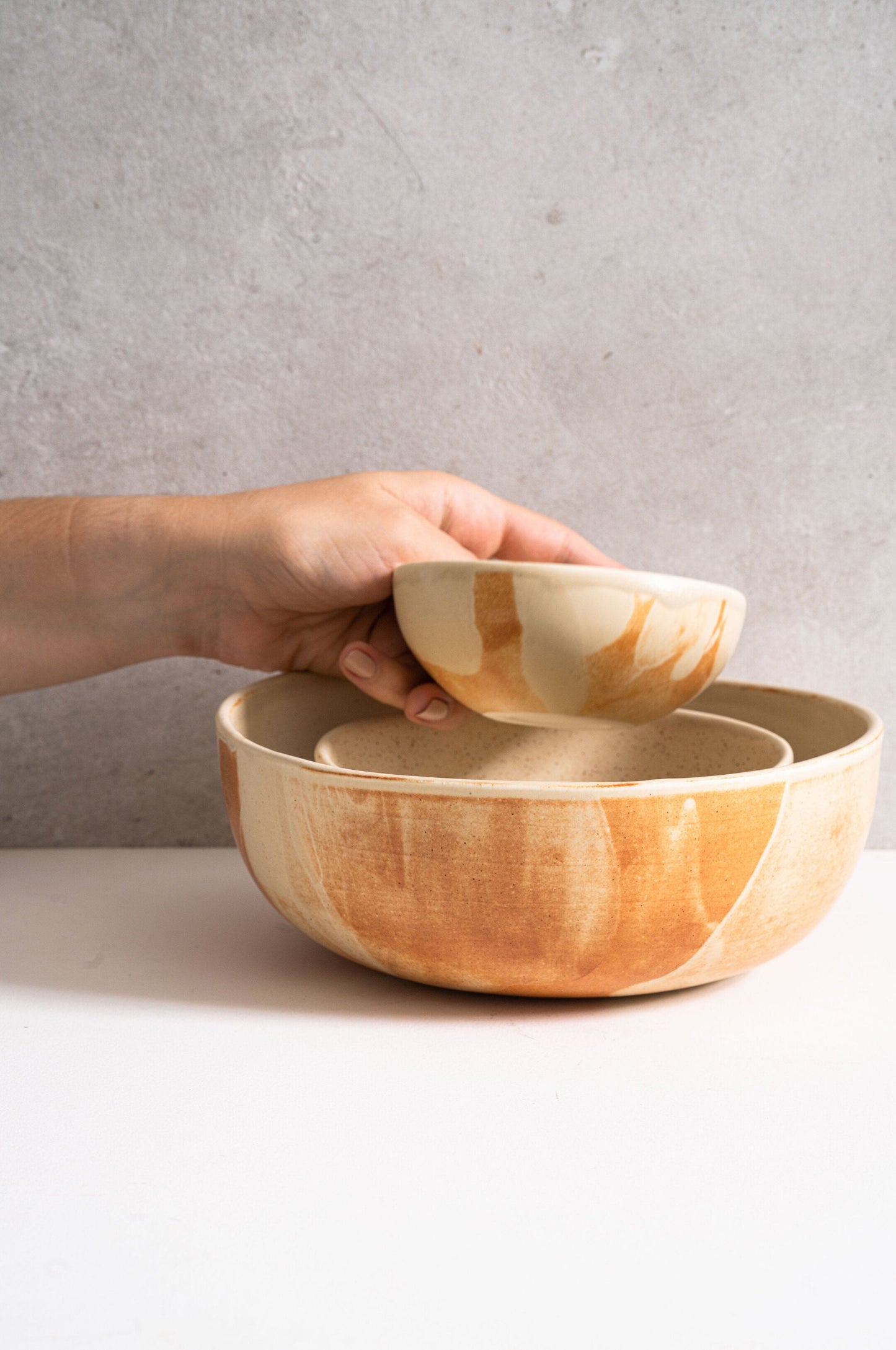 Beige - Stoneware Salad Serving Bowl