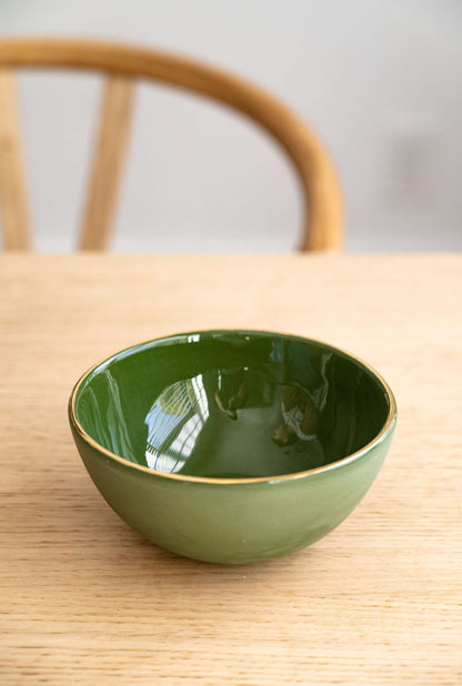 Green w/ Gold Rim - Porcelain Bowl