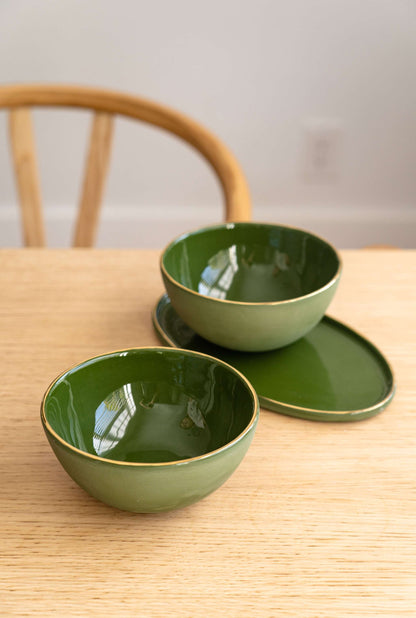 Green w/ Gold Rim - Porcelain Bowl