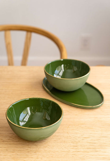 Green w/ Gold Rim - Oval Serving Platter