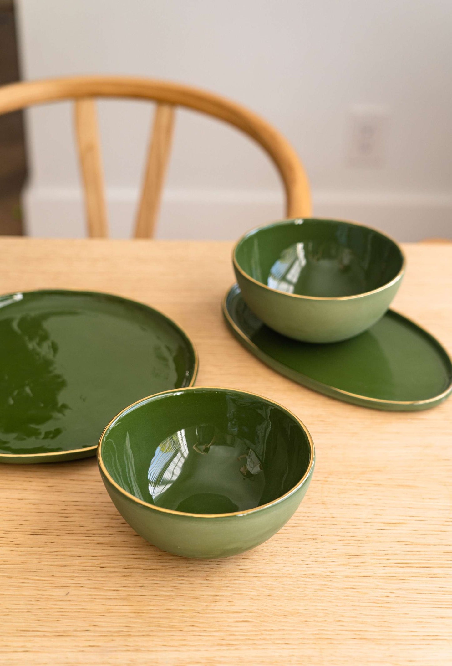 Green w/ Gold Rim - Porcelain Bowl