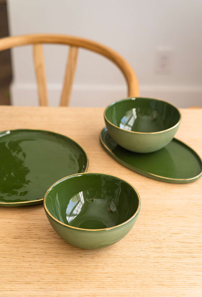 Green w/ Gold Rim - Porcelain Bowl