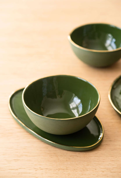 Green w/ Gold Rim - Oval Serving Platter