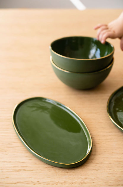 Green w/ Gold Rim - Oval Serving Platter