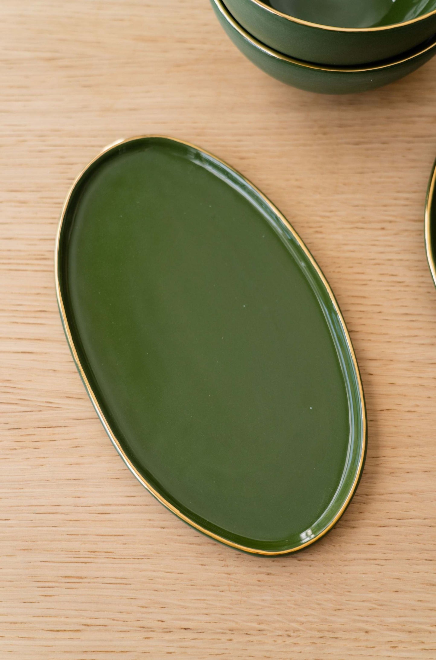 Green w/ Gold Rim - Oval Serving Platter