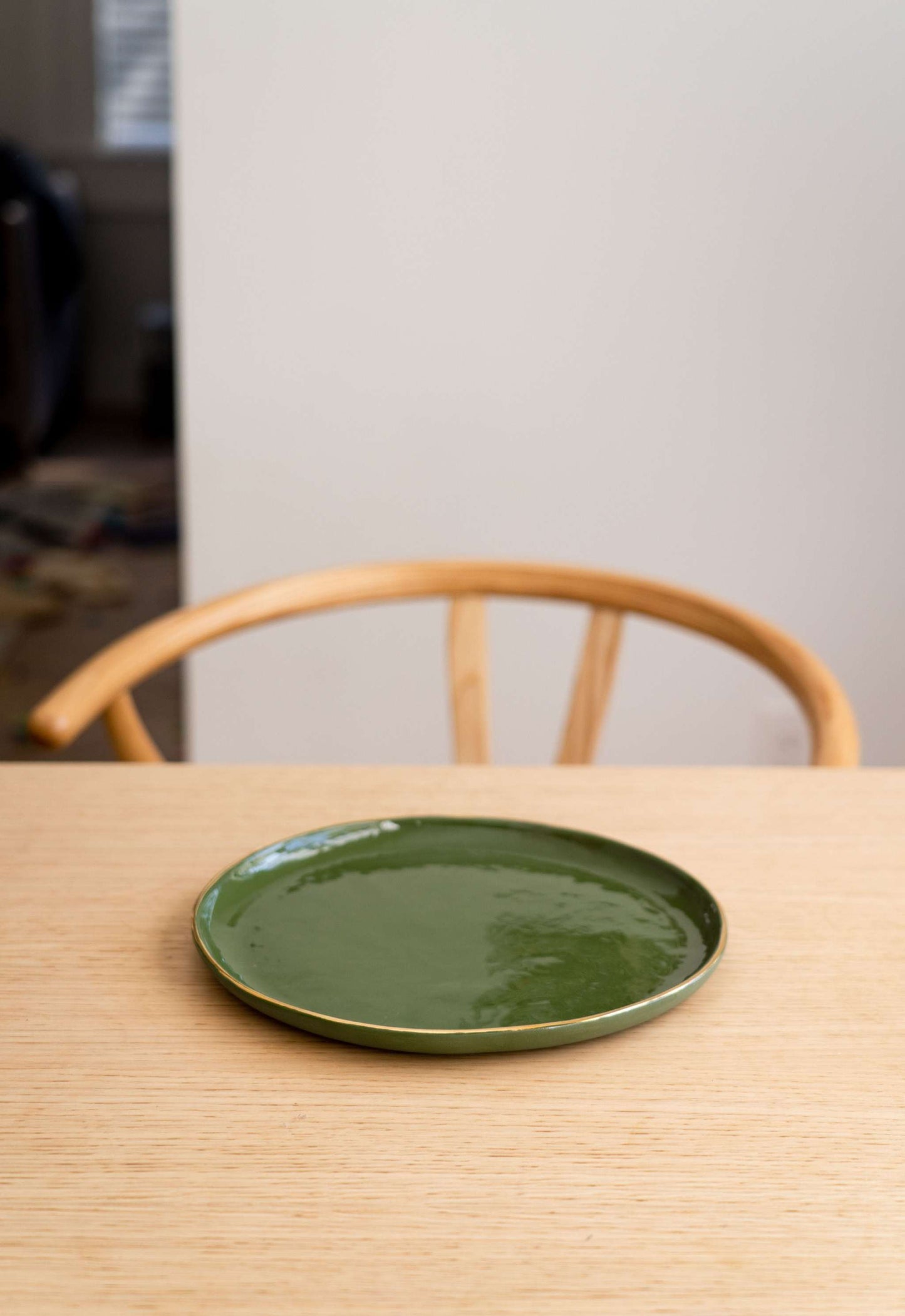 Green w/ Gold Rim - Porcelain Dinner Plates