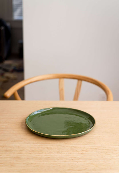 Green w/ Gold Rim - Porcelain Dinner Plates