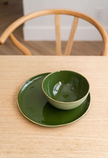 Green w/ Gold Rim - Porcelain Bowl