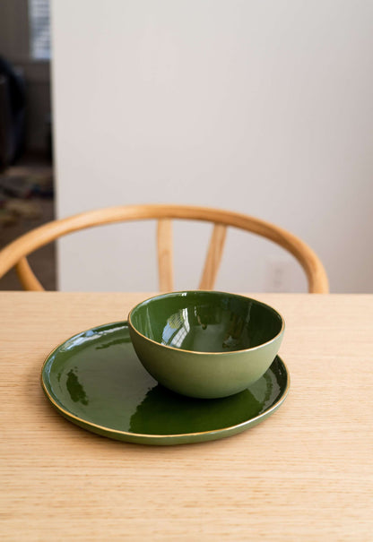 Green w/ Gold Rim - Porcelain Dinner Plates