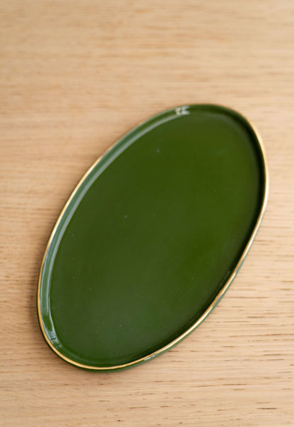 Green w/ Gold Rim - Oval Serving Platter