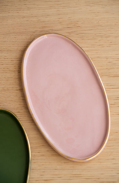 Powder Pink w/ Gold Rim - Oval Porcelain Serving Platter