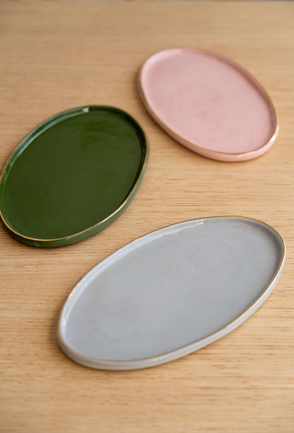 Powder Pink w/ Gold Rim - Oval Porcelain Serving Platter