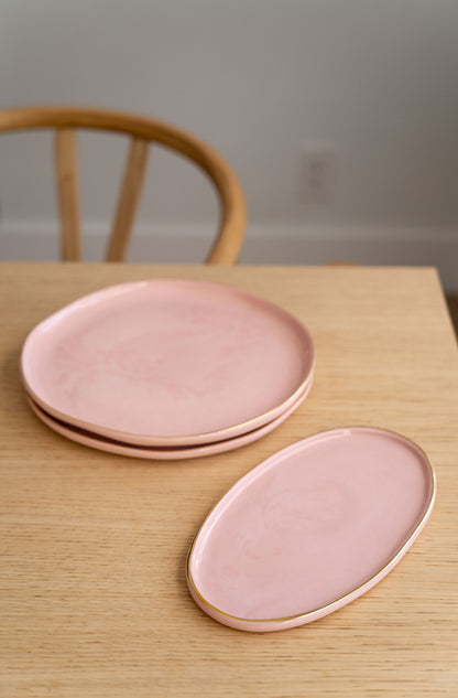 Powder Pink w/ Gold Rim - Oval Porcelain Serving Platter
