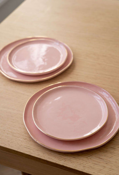 Powder Pink w/ Gold Rim - Porcelain Dinner Plates