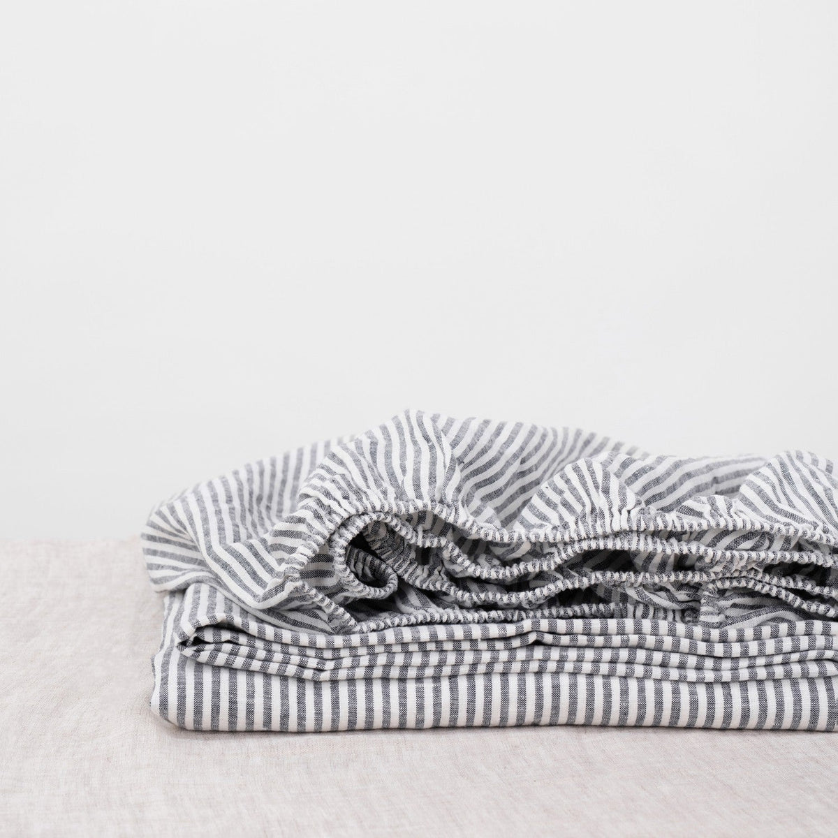 Linen Tales Thin Black Stripes Linen Fitted Sheet