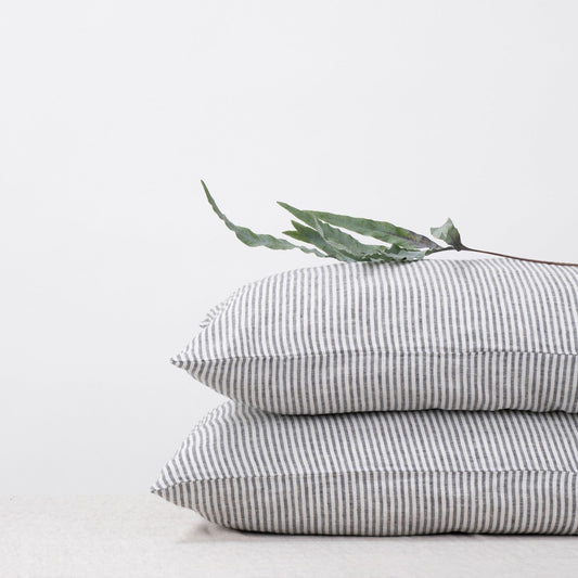 Linen Tales Thin Black Stripes Linen Pillowcase