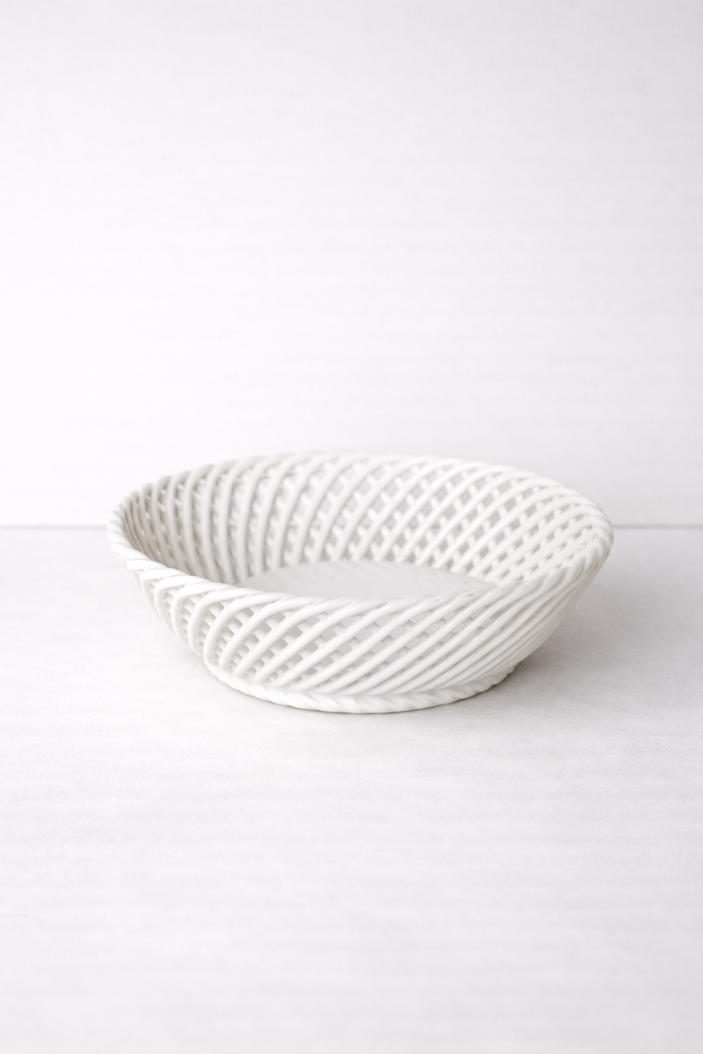 Glazed Porcelain Hand-Woven Round Basket