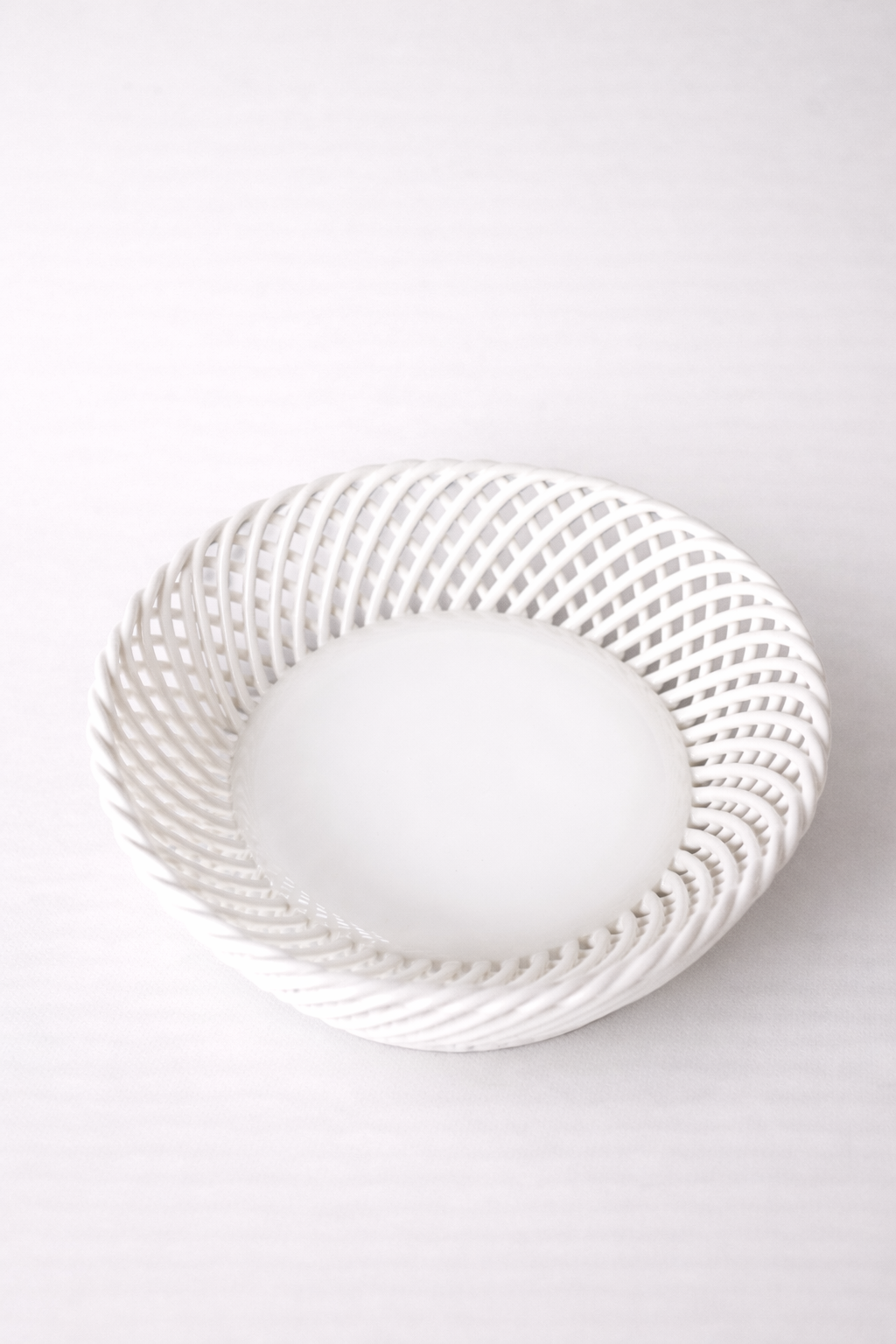 Glazed Porcelain Hand-Woven Round Basket