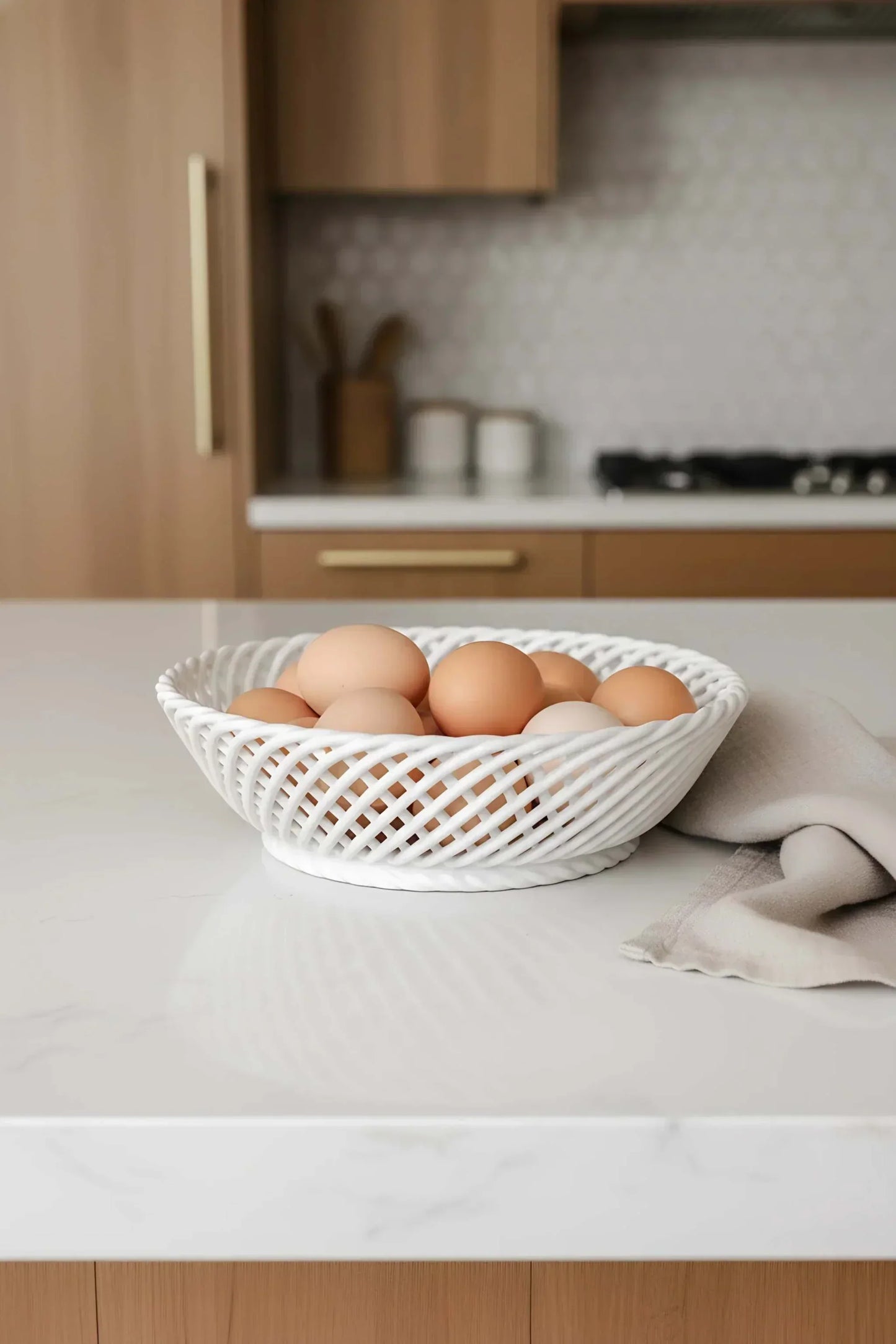 Glazed Porcelain Hand-Woven Round Basket