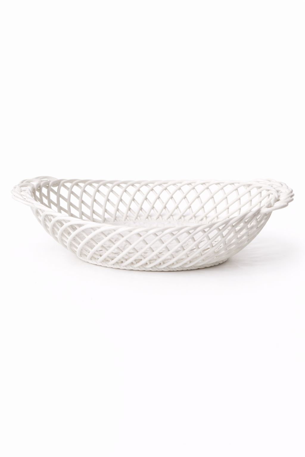 Glazed Porcelain Hand-Woven Oval Basket