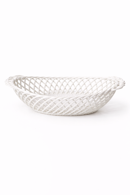 Glazed Porcelain Hand-Woven Oval Basket
