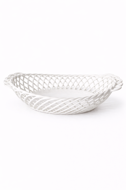 Glazed Porcelain Hand-Woven Oval Basket
