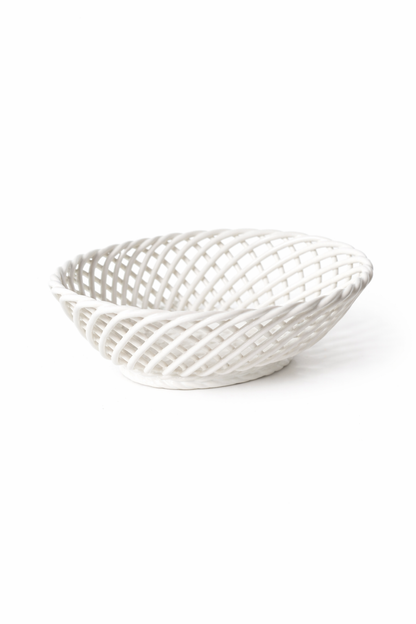 Glazed Porcelain Hand-Woven Small Oval Basket