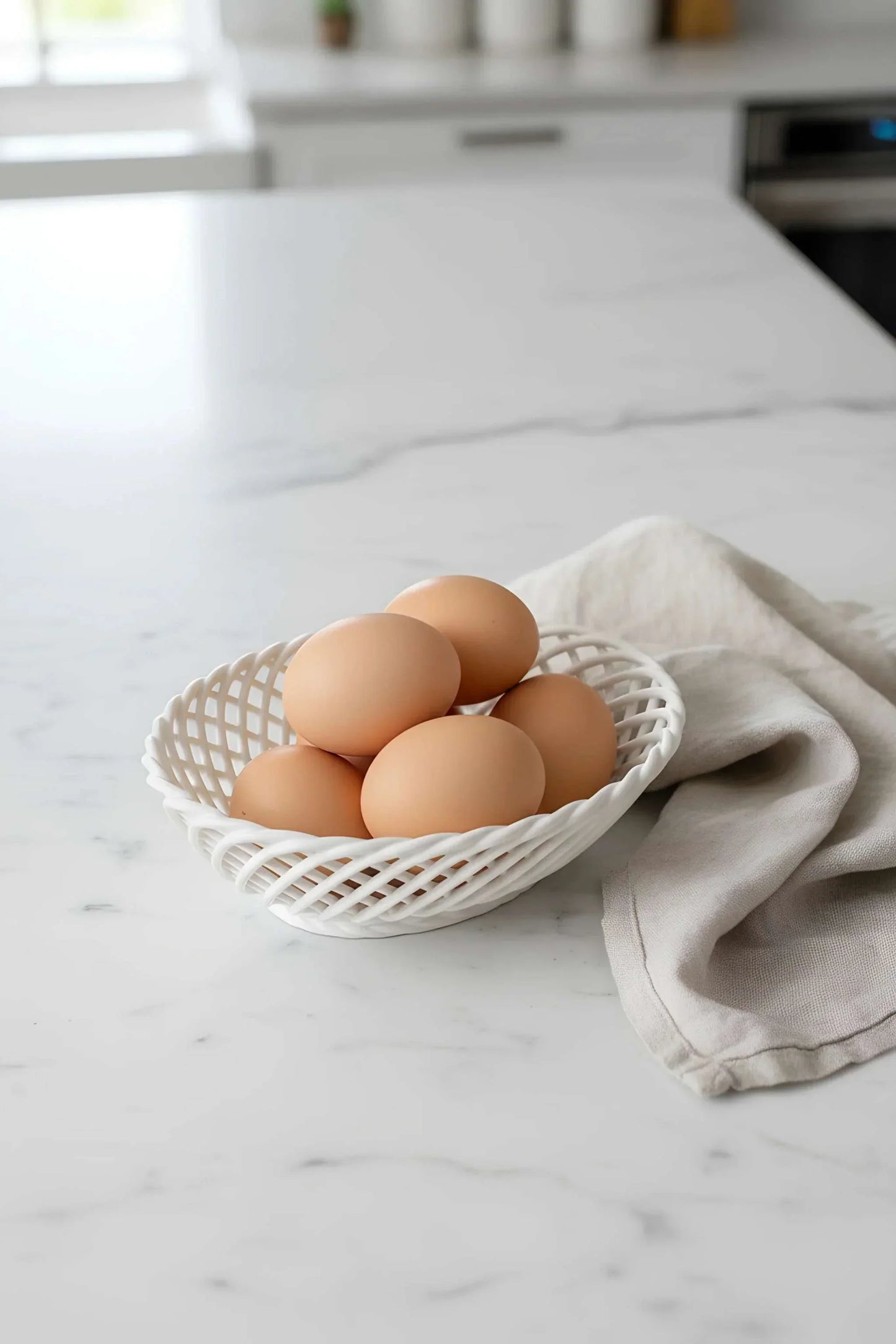 Glazed Porcelain Hand-Woven Small Oval Basket