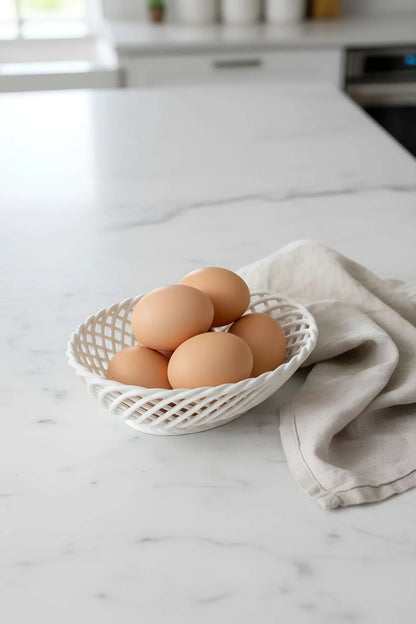 Glazed Porcelain Hand-Woven Small Oval Basket