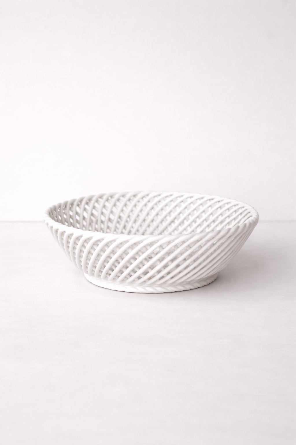 Glazed Porcelain Hand-Woven Round Basket