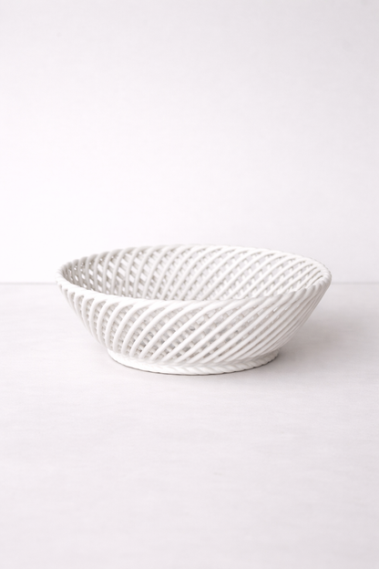 Glazed Porcelain Hand-Woven Round Basket