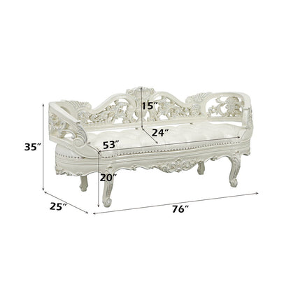 Adara - Pearl White Leather Antique White Bench